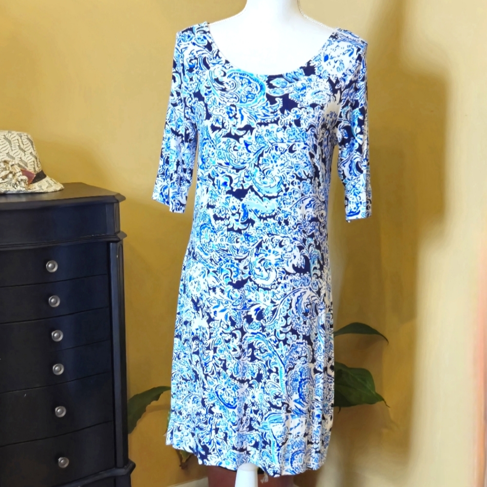 Cynthia Rowley. Size Medium. Blue Black and White Paisley.